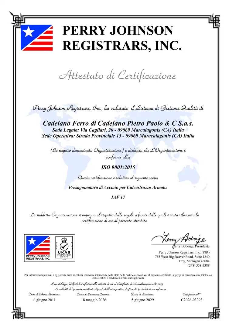 Attestato Certificazione del Sistema di Gestione Qualità ISO 9001:2015